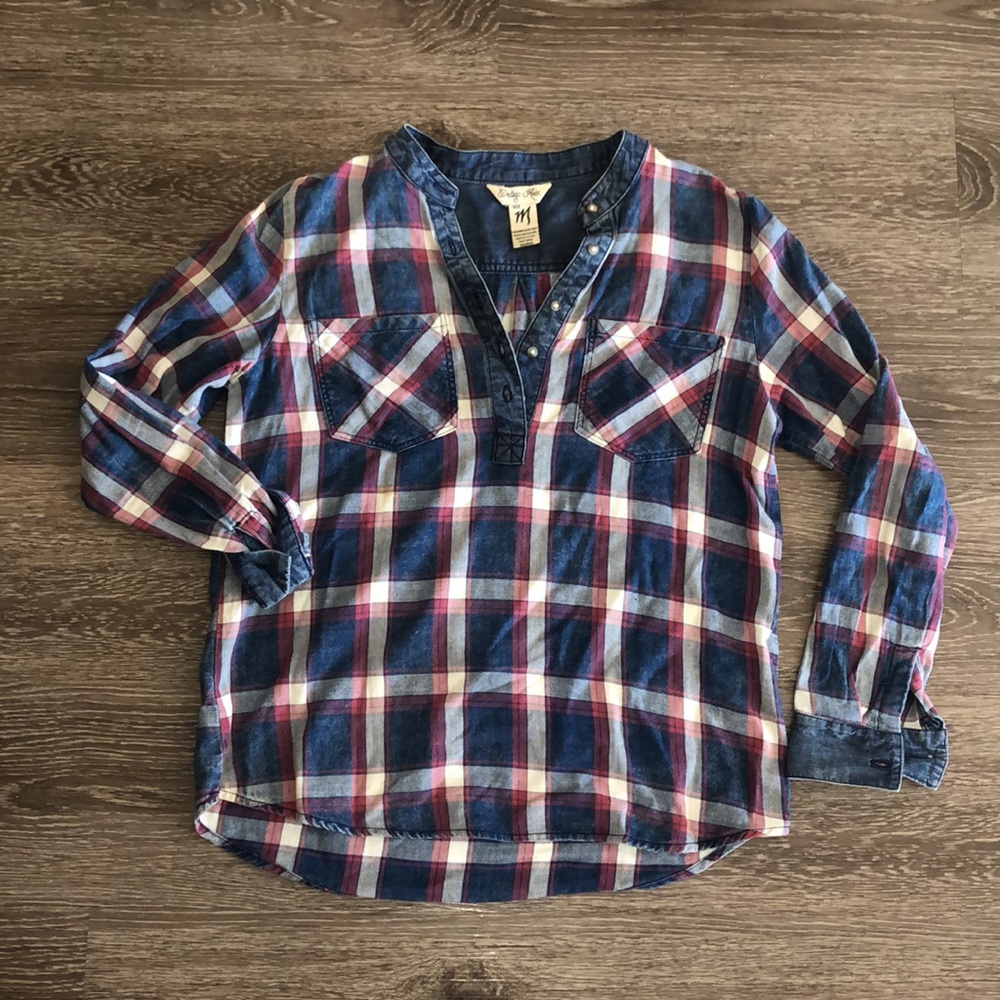 Indigo Rein plaid half button down